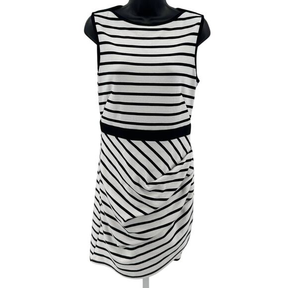 Soloiste Sheath Dress WMNS M Mini Knit Black White Stripe Fitted Twisted Stretch - Picture 1 of 8